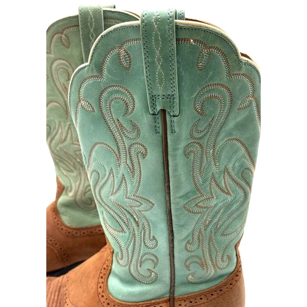 Ariat Women's 15840 Brown and Teal Leather Western Cowboy Boots Size 7.5B